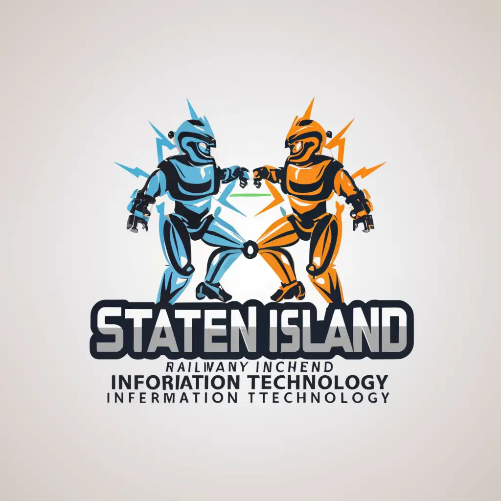 a logo design,with the text "Staten Island Railway Information Technology", main symbol:Fighting Robots,complex,be used in Technology industry,clear background