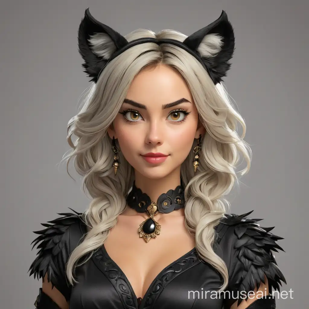 Elegant Wealthy Woman Wearing Black Tiger Ears Portrait