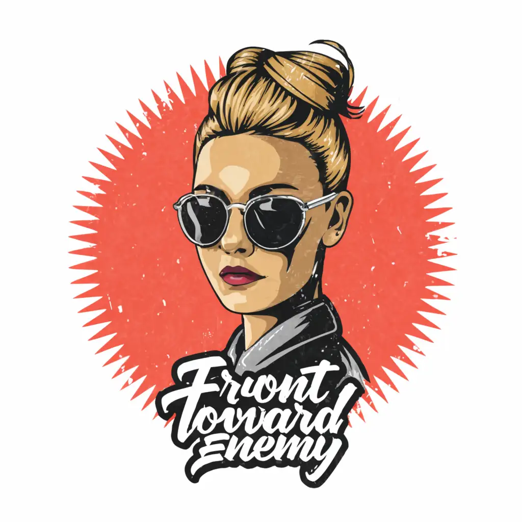 LOGO-Design-For-Front-Toward-Enemy-Bold-Blonde-Girl-Head-Symbolizing-Strength-and-Clarity