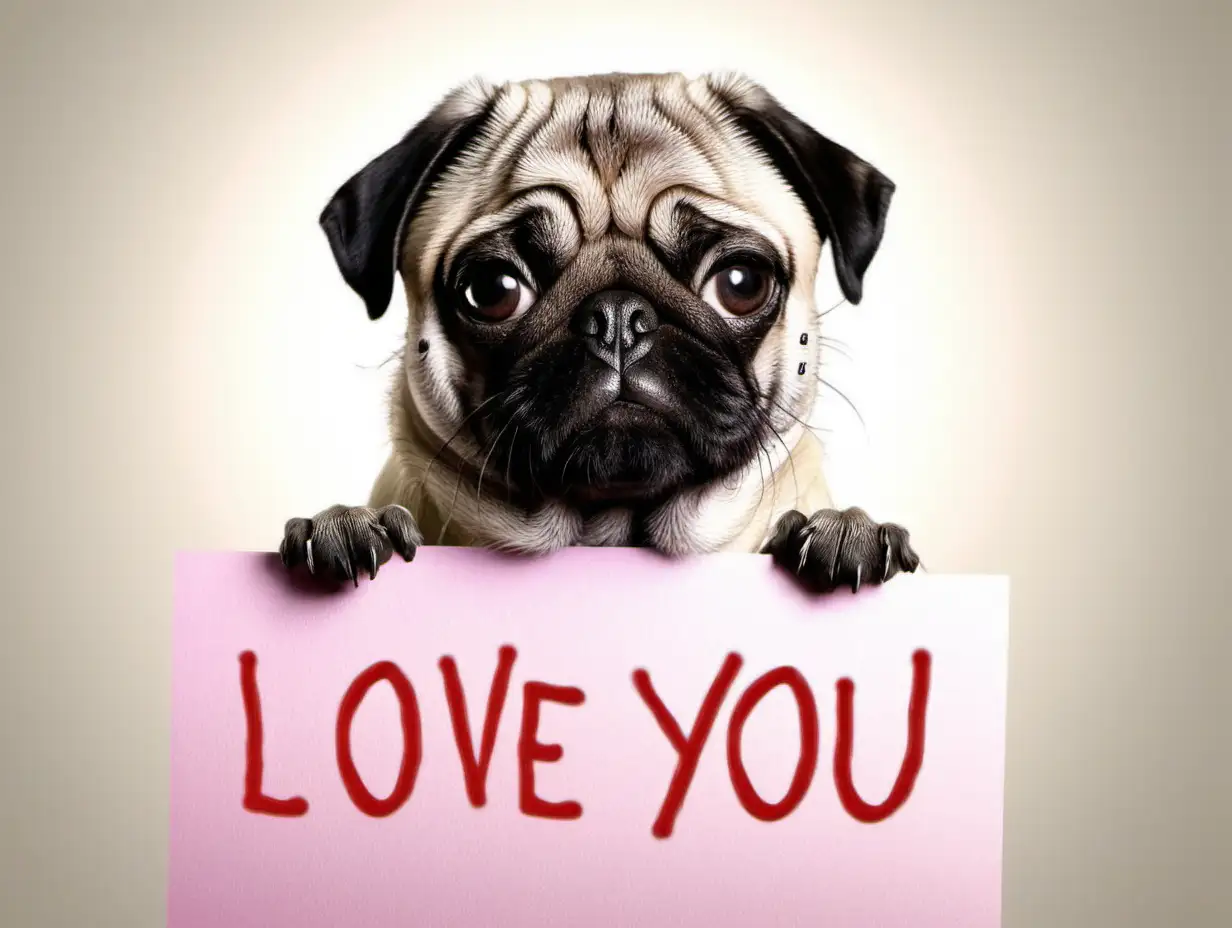 Adorable Pug Expressing Affection with a Heartfelt Love You