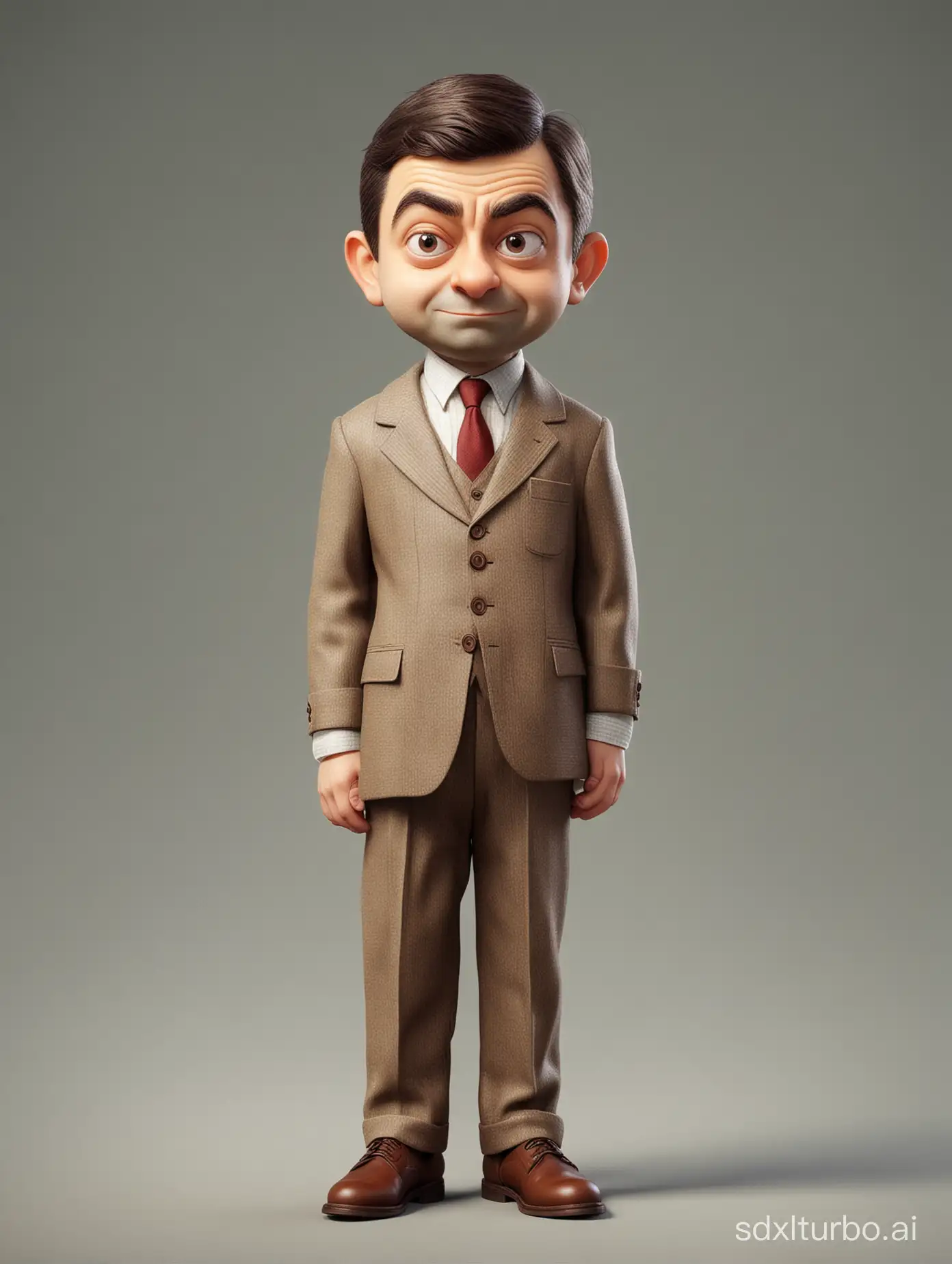 Little child Mr Bean, game character, stands at full height