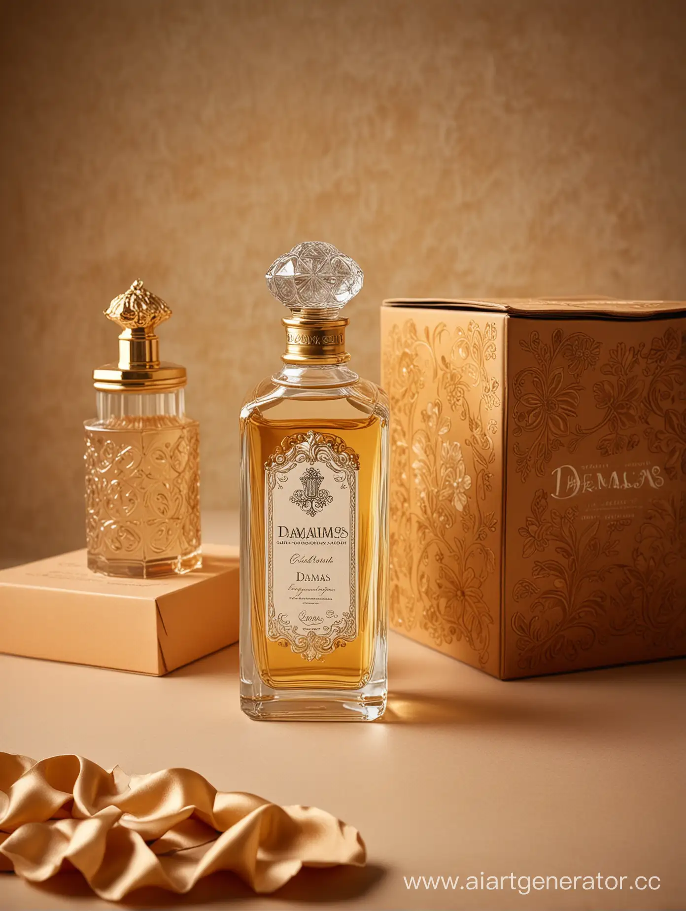 a bottle of damas cologne sitting next to a box, a flemish Baroque by Demetrios Farmakopoulos, instagram contest winner, dau-al-set, dynamic composition, contest winner, feminine
golden background