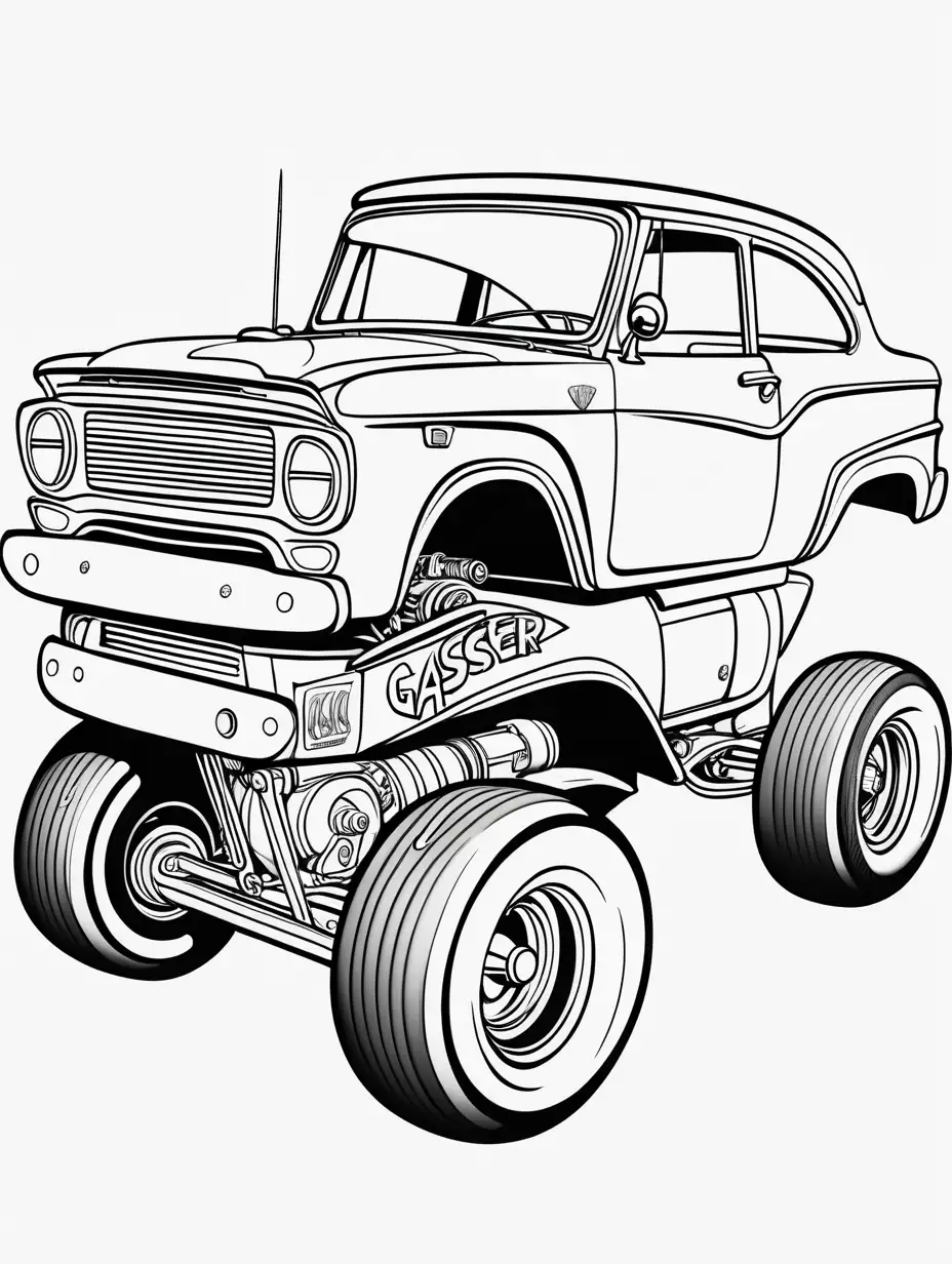 Cartoon Gasser Race Cars Coloring Book Pages with Vibrant Colors