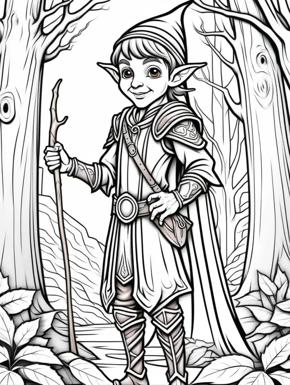 coloring page for kids, wood elf, thick lines, low detail, no shading