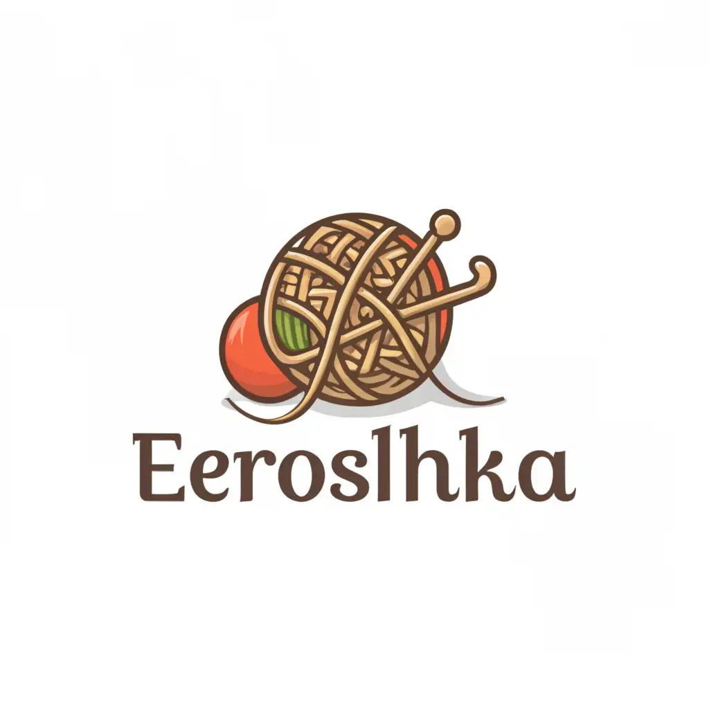 a logo design,with the text "eroshka", main symbol:ball of yarn, crochet hook, basket, hedgehog, soap bubbles,Moderate,clear background