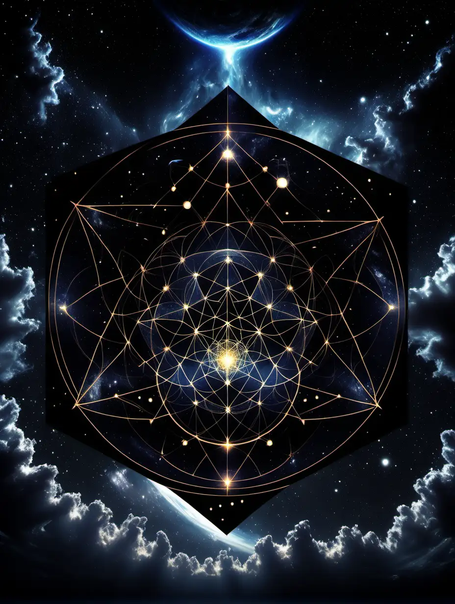 a dark outerspace sky with sacred geometry