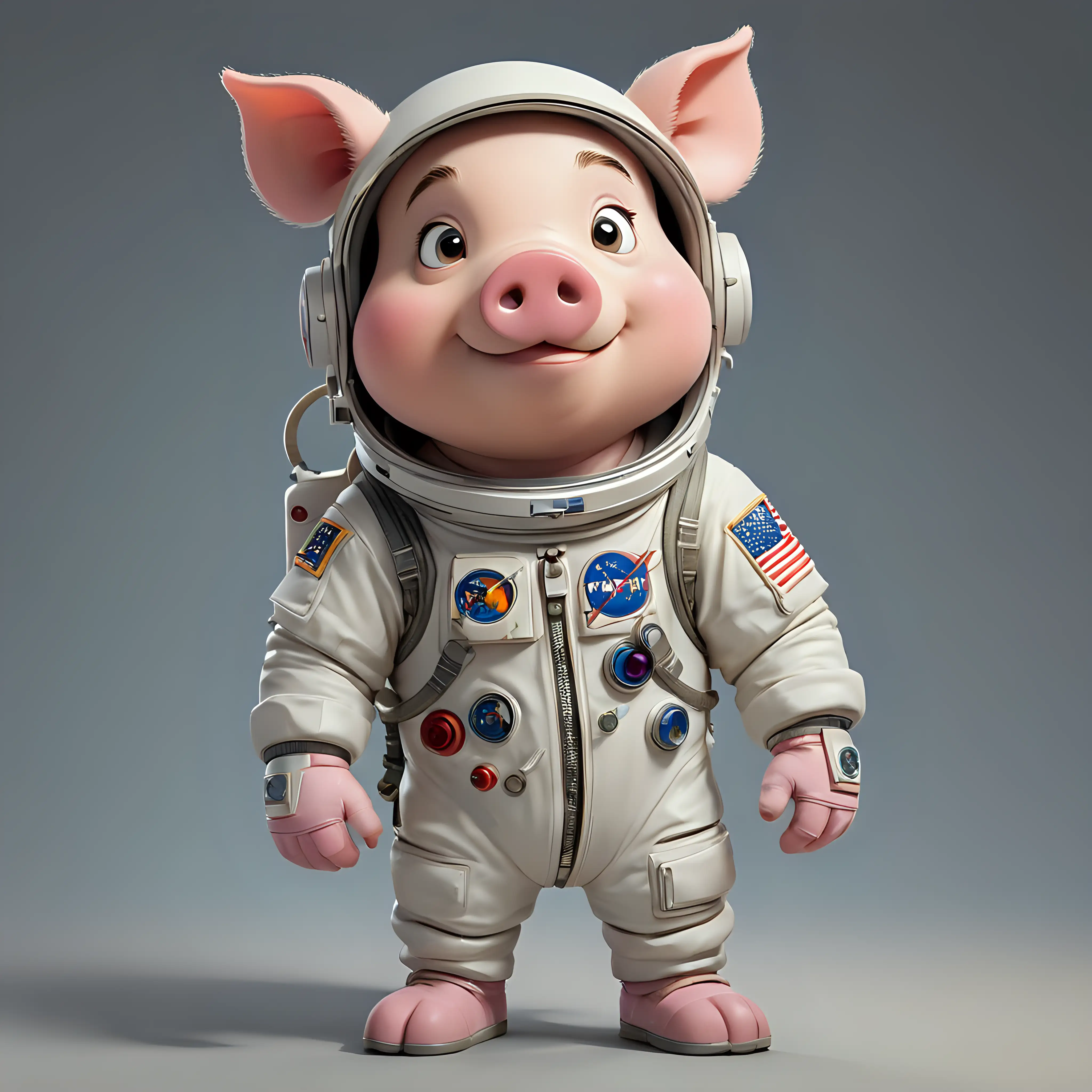 A pig in cartoon style, full body, Astronaut clothes, with clear background