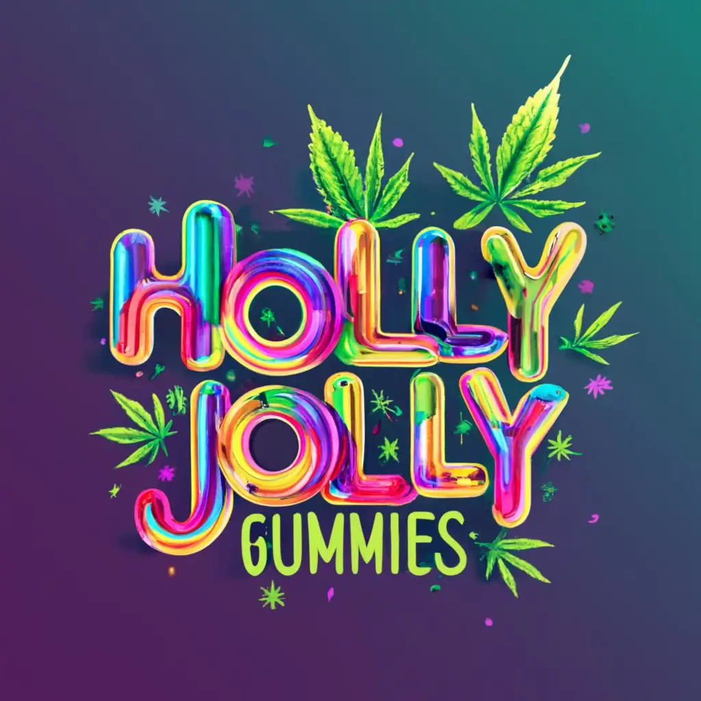a NEON MARIJUANA LEAF provided in high definition, With the Text "HOLLY JOLLY GUMMIES INC.", typography WRITTEN CLEARLY, EVERYTHING SHOULD BE VERY CLEAR