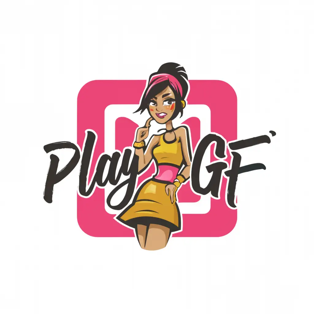 a logo design, with the text 'PLAYGF', main symbol: short skirt cam girl, Moderate, clear background