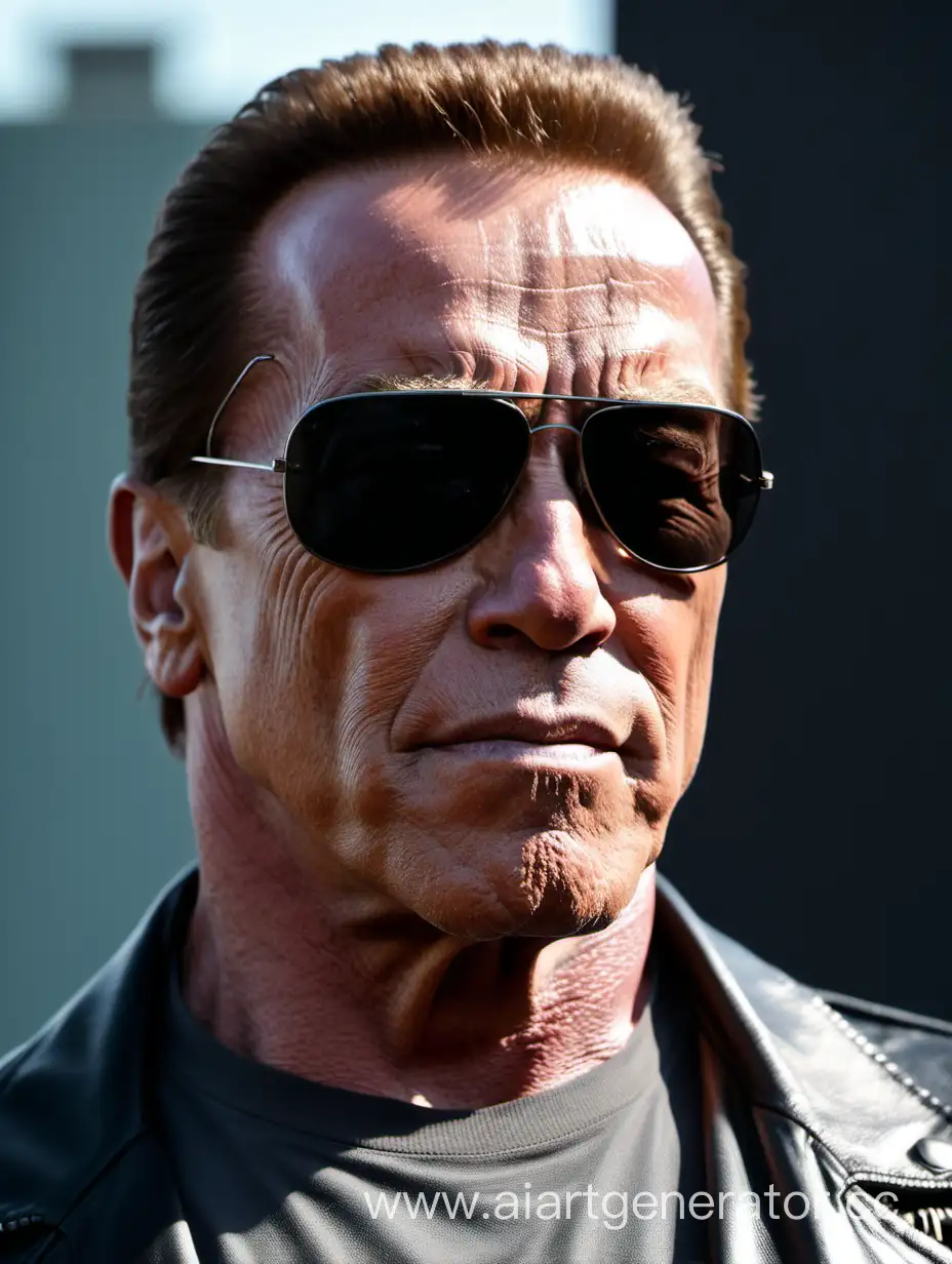 Arnold-Schwarzenegger-Poses-Intensely-in-Black-Leather-Jacket-and-Sunglasses
