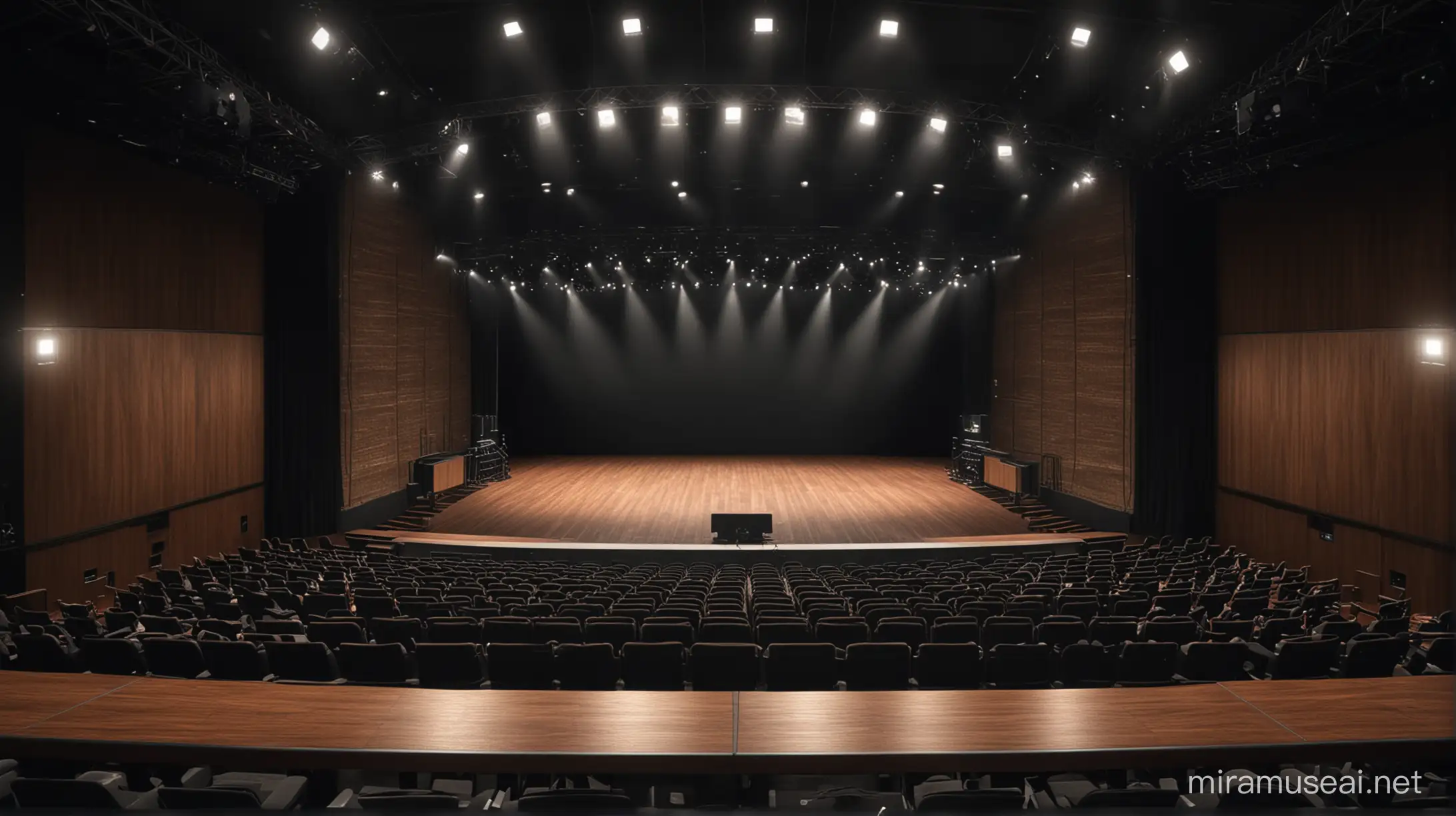 inside of an auditorium ,concert on the stage ,one point perspective to the stage.realstic