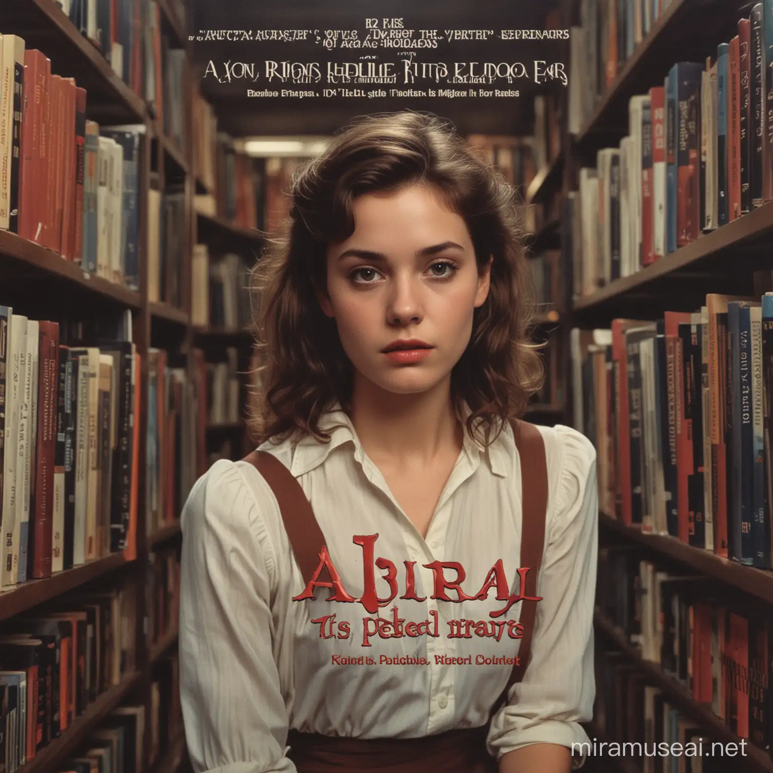 Young woman gets murdered in a library in 1980s. Movie cover, movie Name The Perfect abigail