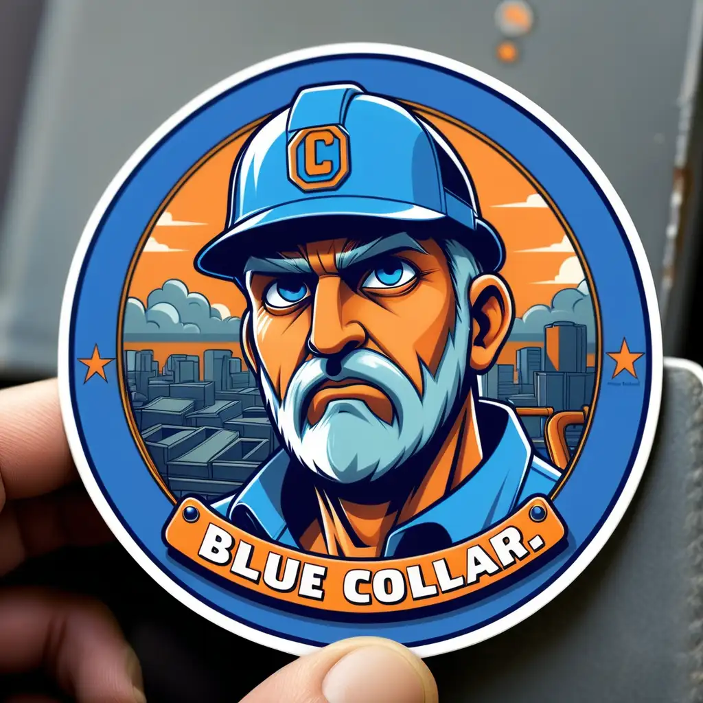 Skilled Trades Workers with Blue Collar Sticker Industrial Professional Labor
