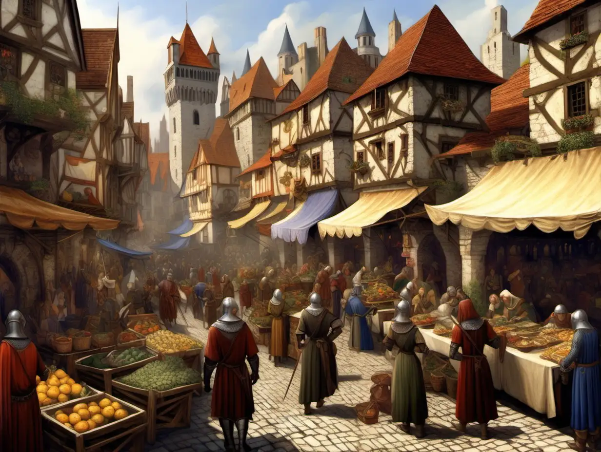 Vibrant Medieval Fantasy City Market on Stone Terrace