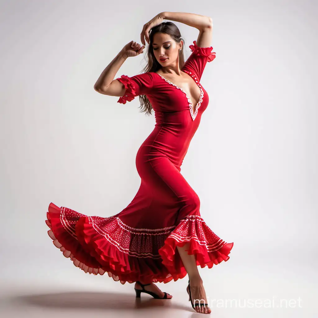 Elegant Flamenco Dancer Performing Gracefully on White Background