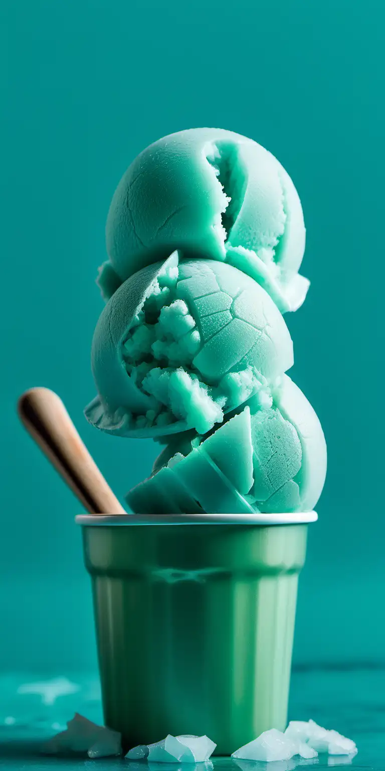 Refreshing Teal Italian Ice Scoops in a Cup on Teal Background
