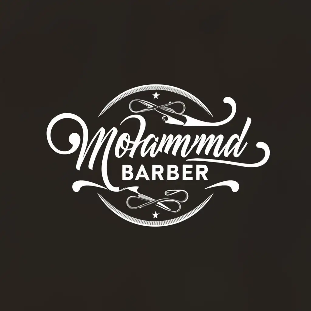 a logo design,with the text "Mohammad barber", main symbol:Muhammad's barber shop was established in 1380 in the form of a circle,Moderate,clear background