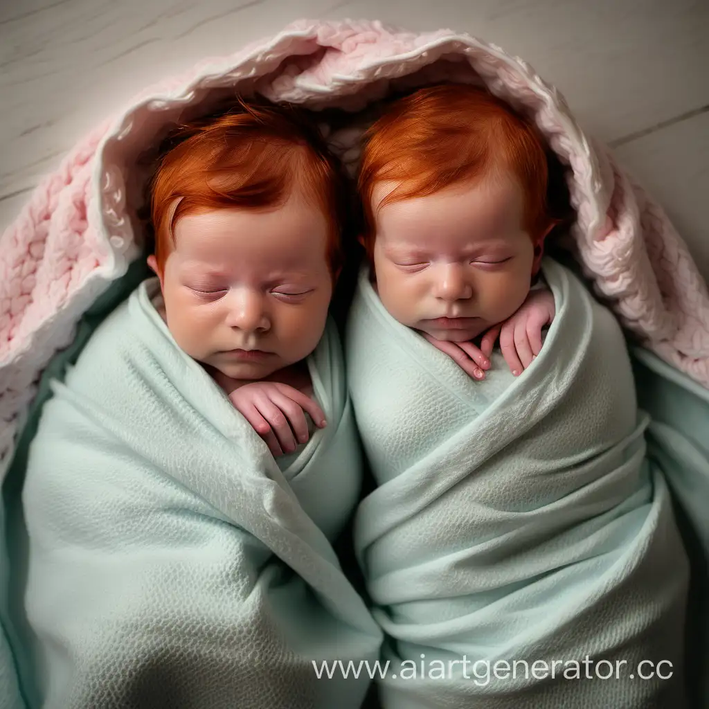 новорожденные  рыжие в одеяле