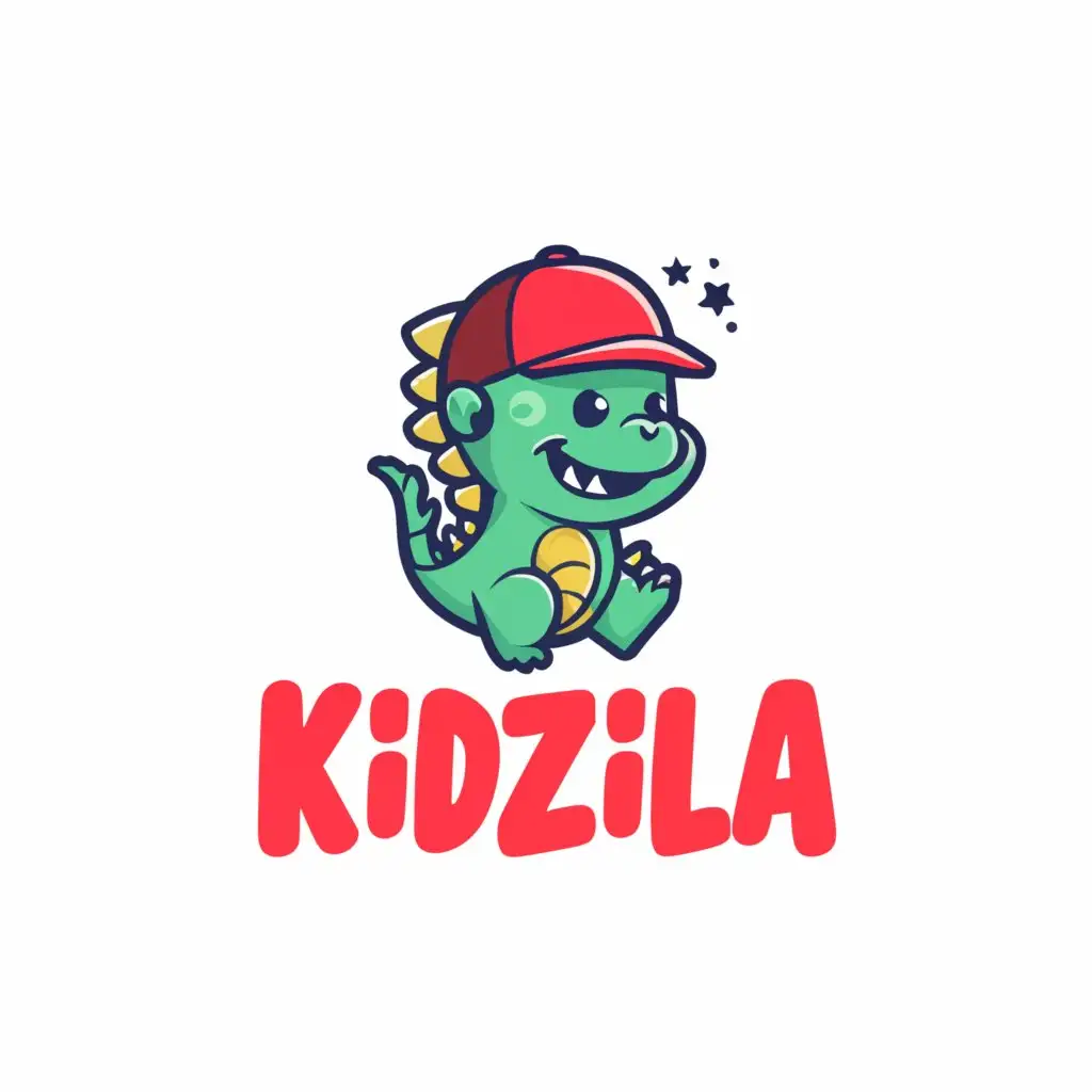 a logo design,with the text "kidzilla", main symbol:happy baby dinosaur with cap
 on
,complex,be used in Nonprofit industry,clear background