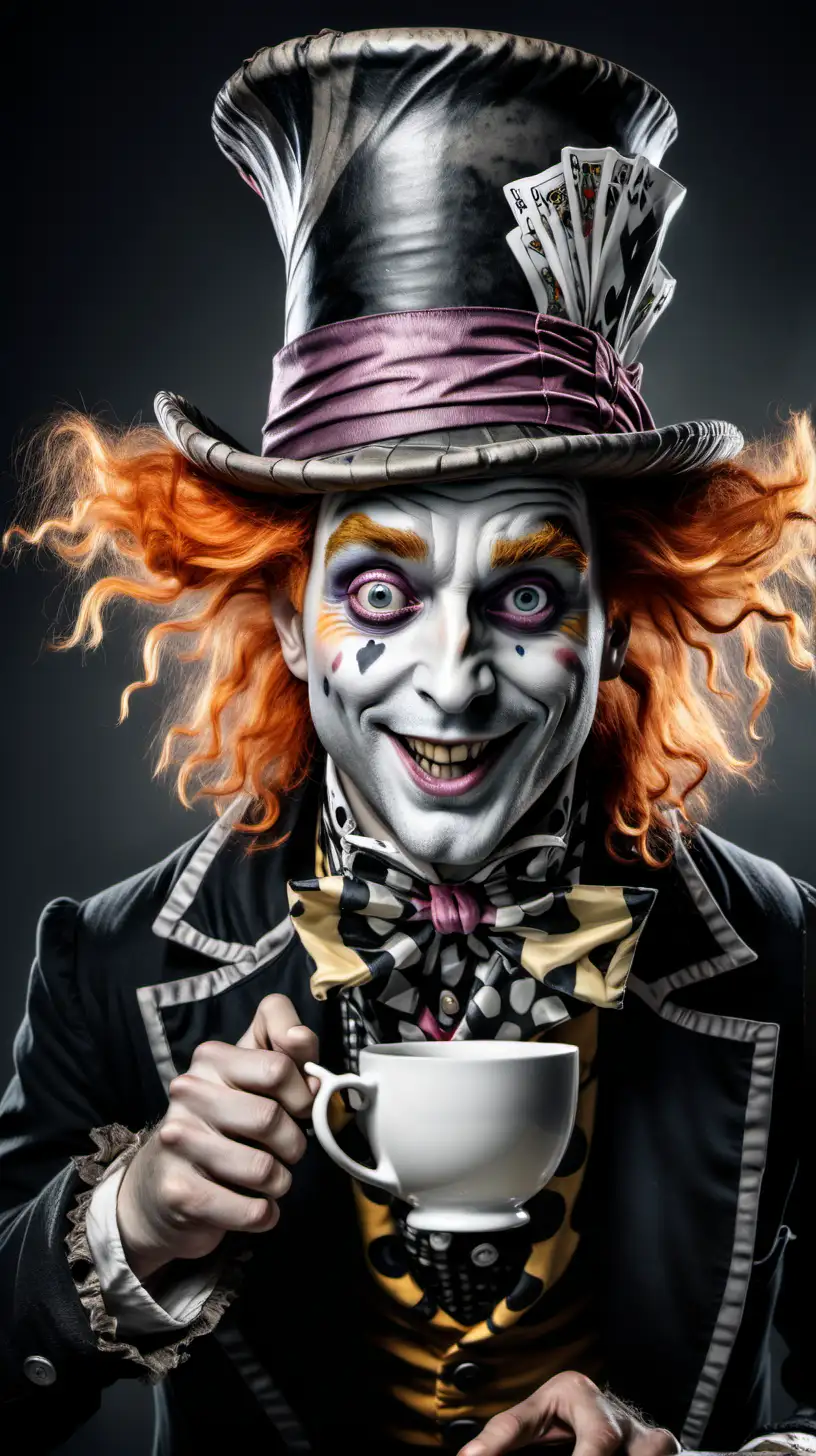 Enthusiastic Mad Hatter in Realism Black and Grey Holding Tea Cup