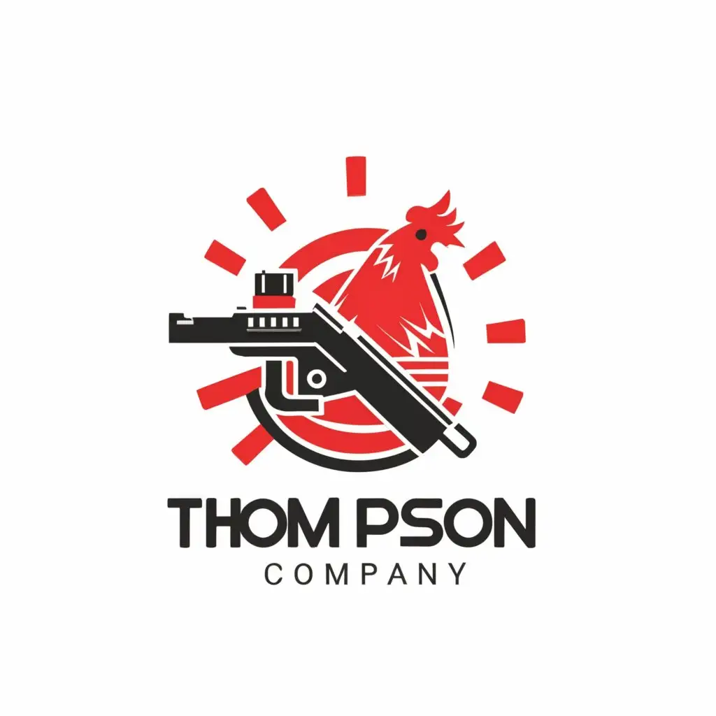 a logo design,with the text "Thompson", main symbol:thompson gun with computer parts and rooster,Moderate,be used in Technology industry,clear background