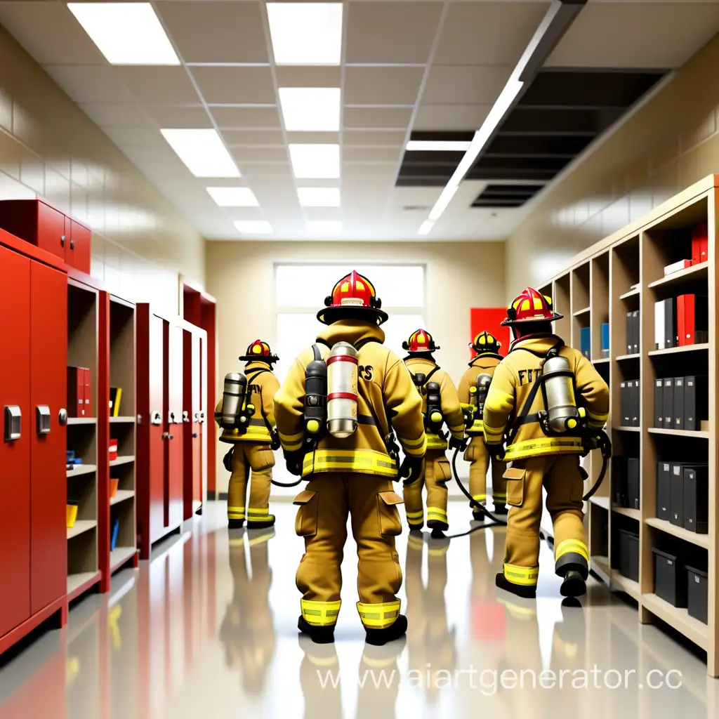 Напиши картину где есть 4 отделения колледжа: пожарные , программисты, Спасатели и механики