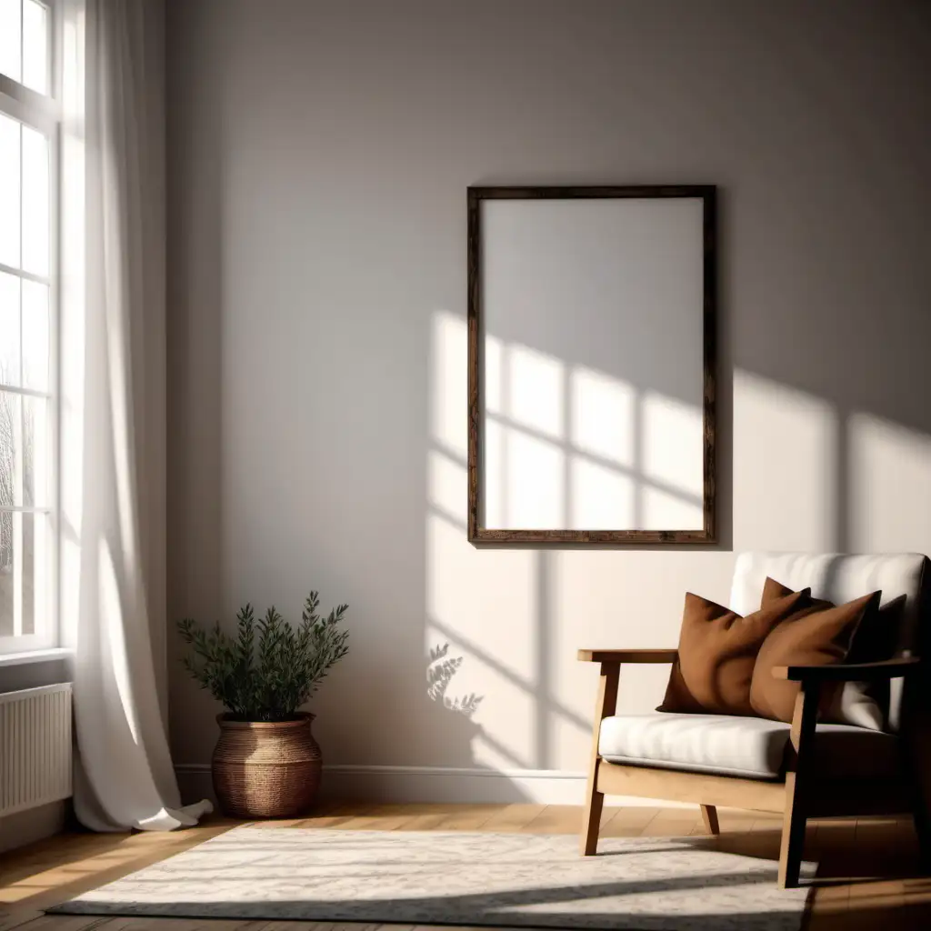 Cozy Farmhouse Living Room with Wooden Frame Mockup