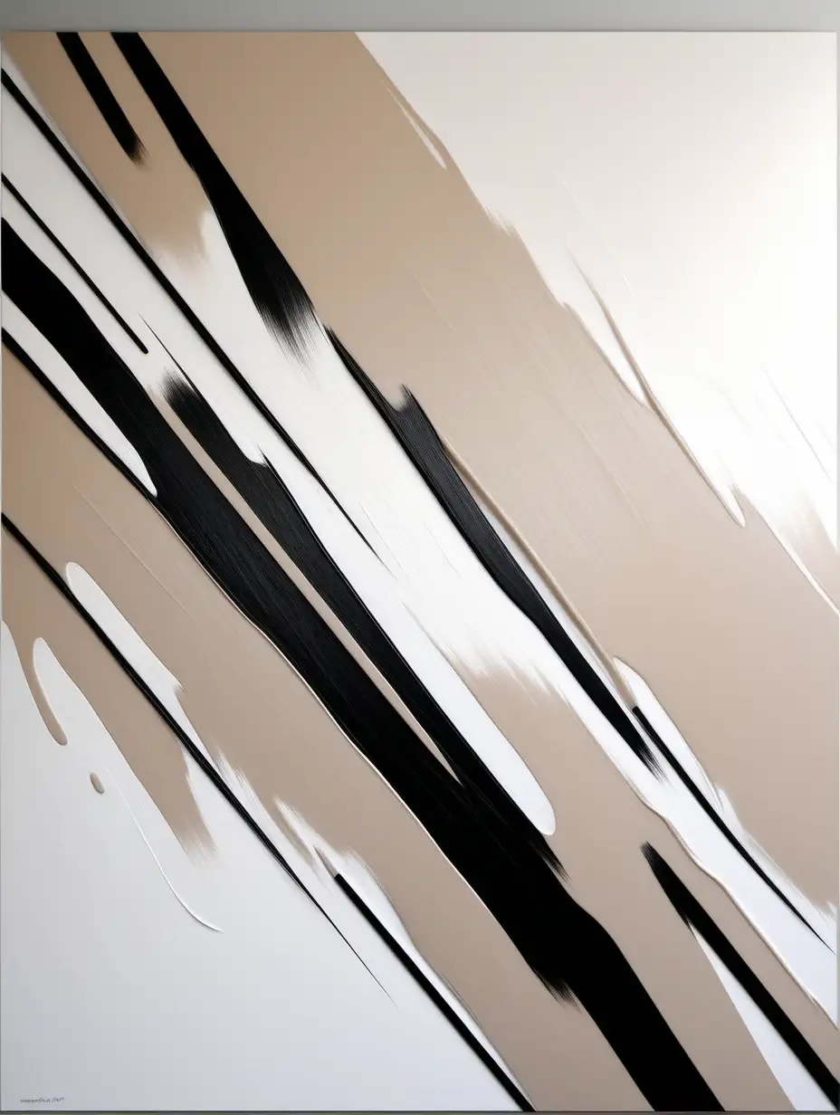 Large simplistic image with large brushed lines. Use colours including white, beige, and black. Modern abstract