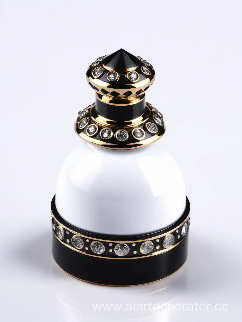 Zamac-Perfume-Decorative-Ornamental-Long-Cap-with-Metallizing-Finish-and-Black-White-Round-Diamond