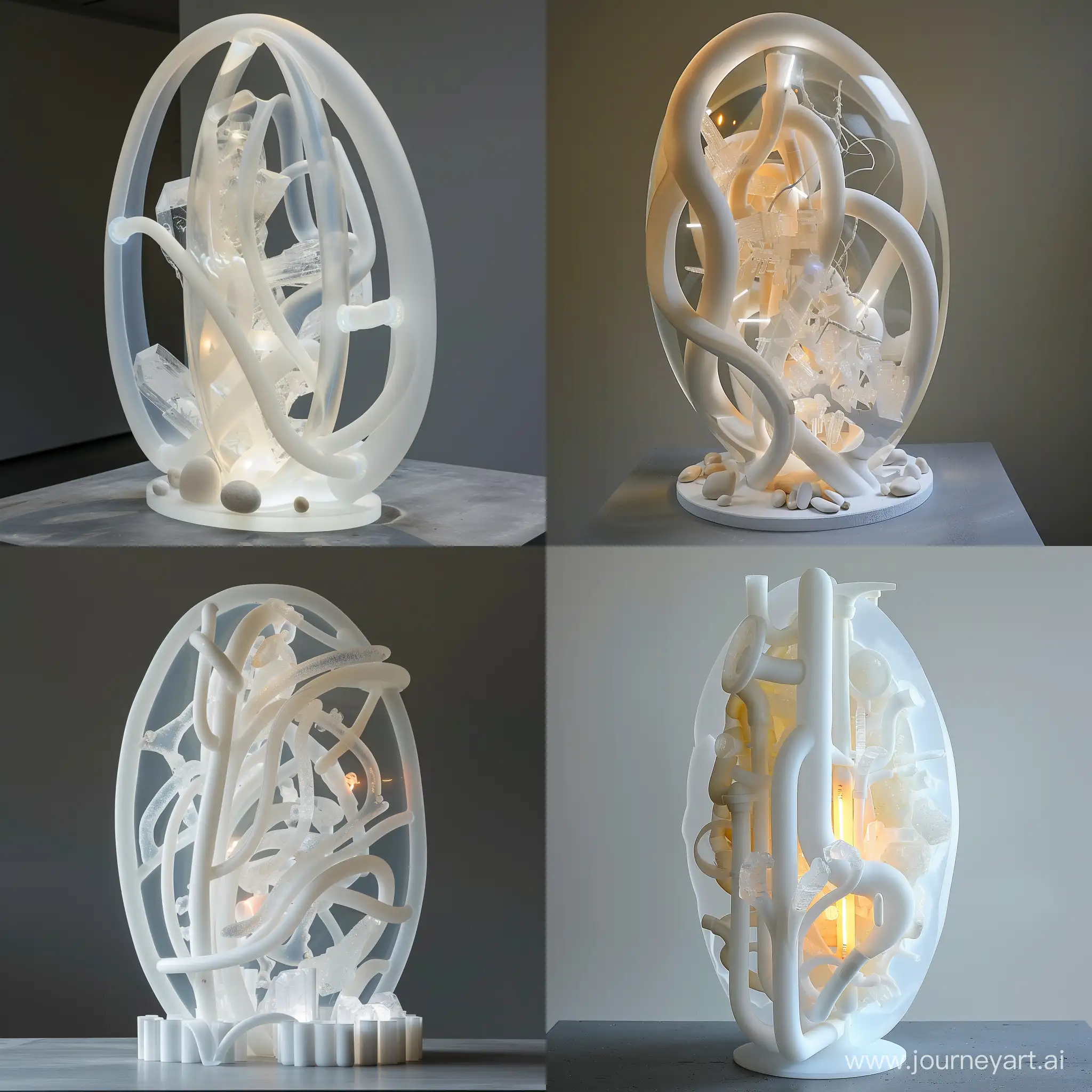 AvantGarde-Biomorphic-Sculpture-Translucent-White-Art-Installation-on-Gray-Table