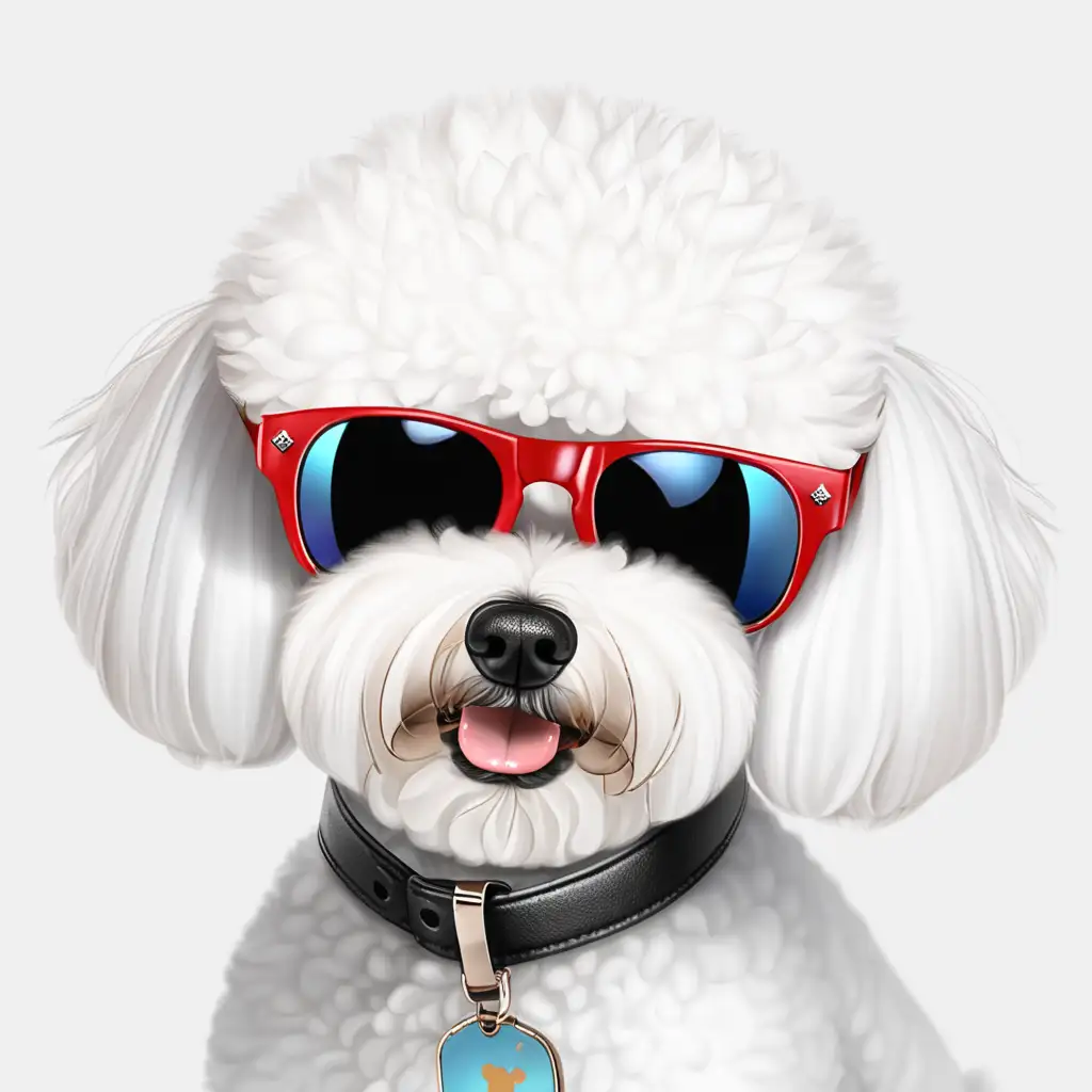 Stylish Bichon Frise Wearing Sunglasses on Transparent Background