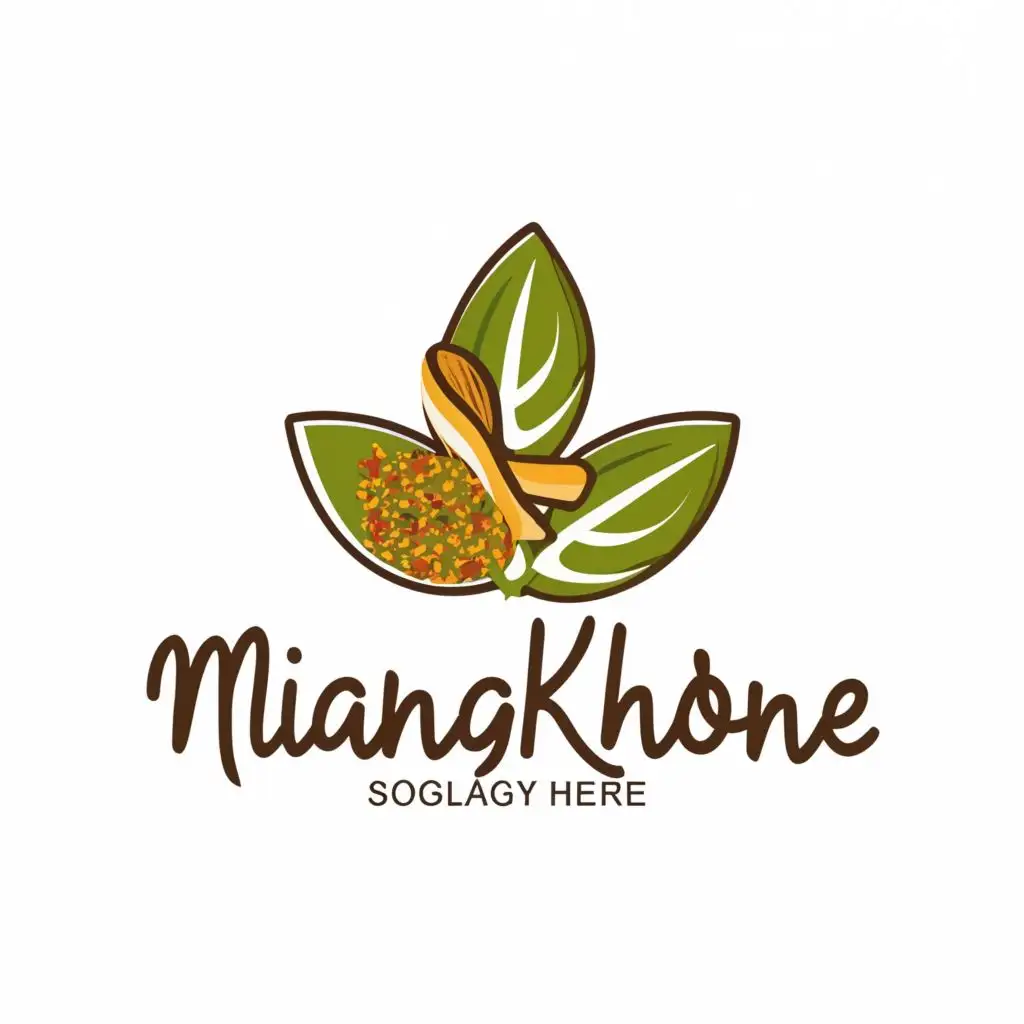 logo, put various herbal into one leaf, no slogan, with the text "MIANGKHONE", typography, be used in Restaurant industry