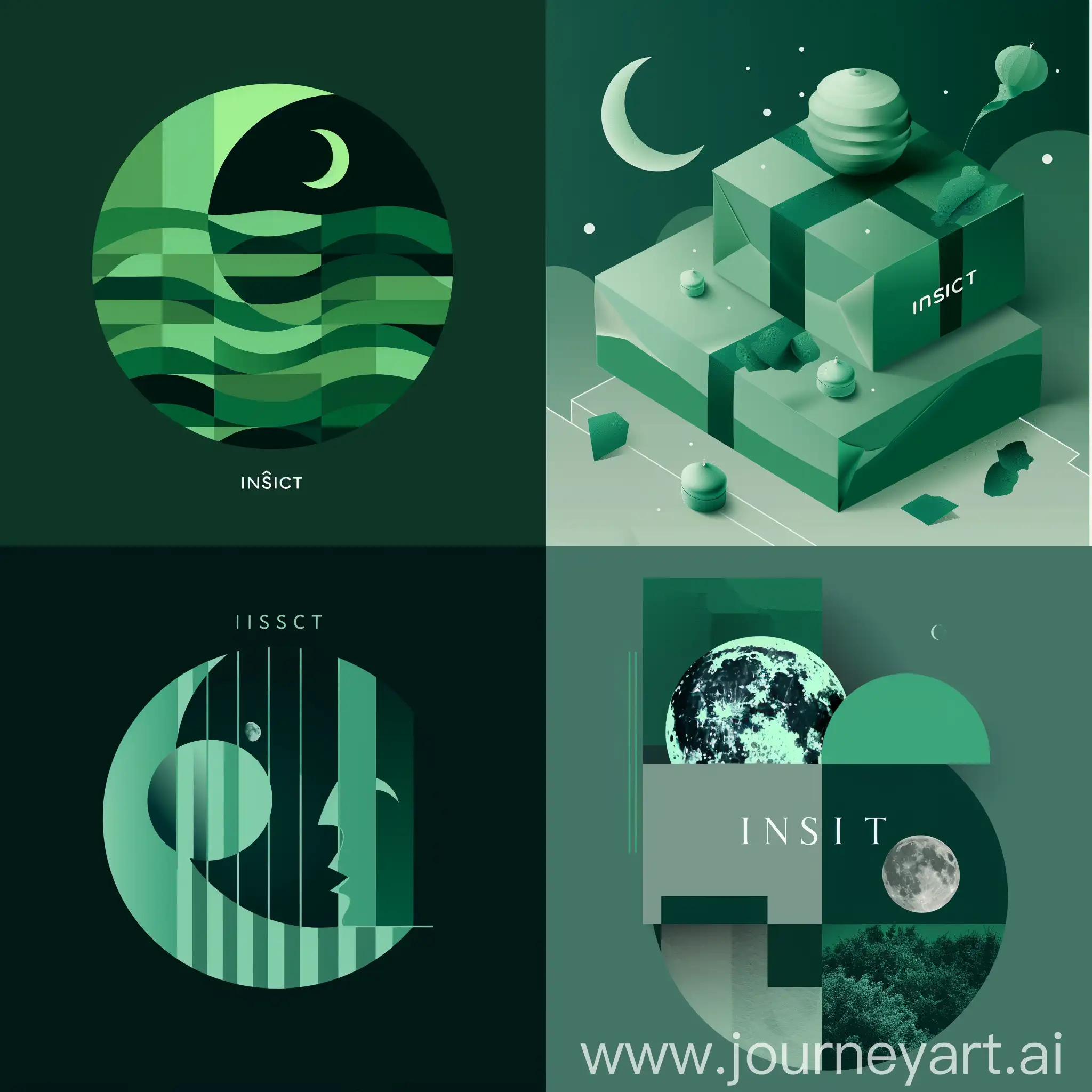 logo to a gift package called "insight" in shades of green in modern style with moon