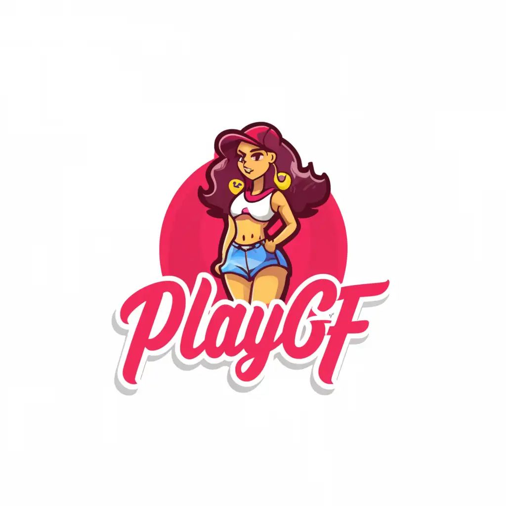 a logo design,with the text "playgf", main symbol:super short skirt sexy cam girl,Moderate,clear background