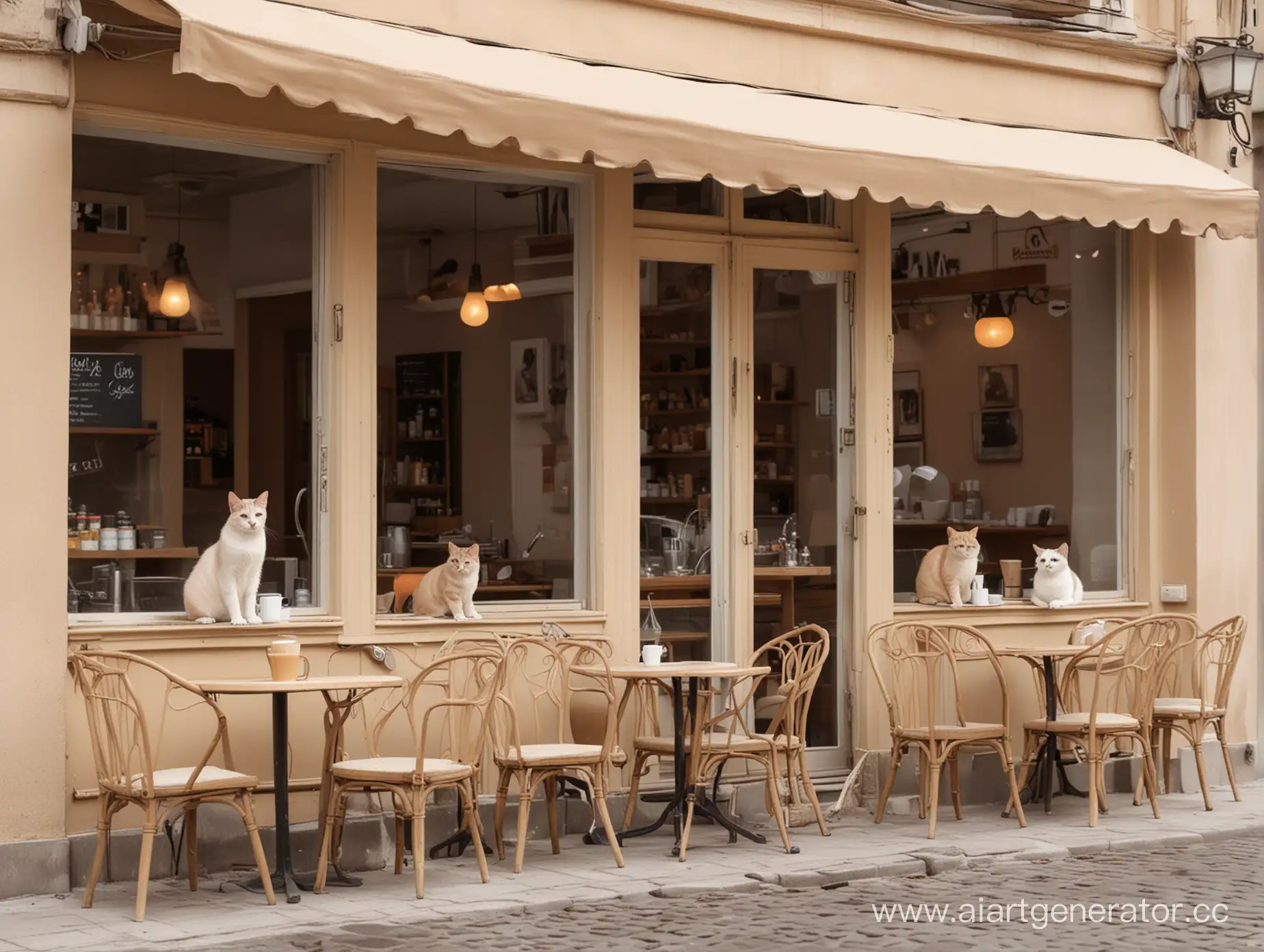 Cozy-Cafe-with-Playful-Cats-Inviting-Atmosphere-in-Beige-Tones