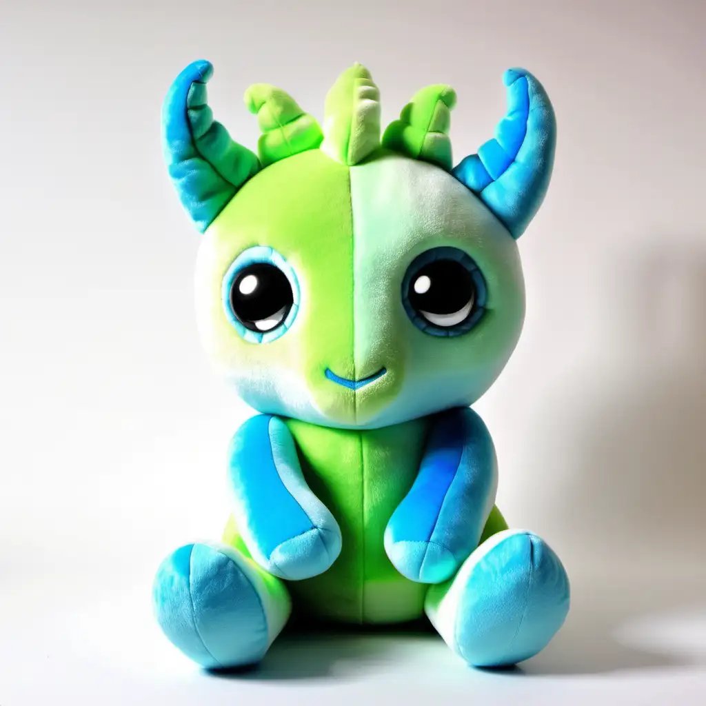 Enchanting Green and Blue Plush Toy of a Mystical Creature