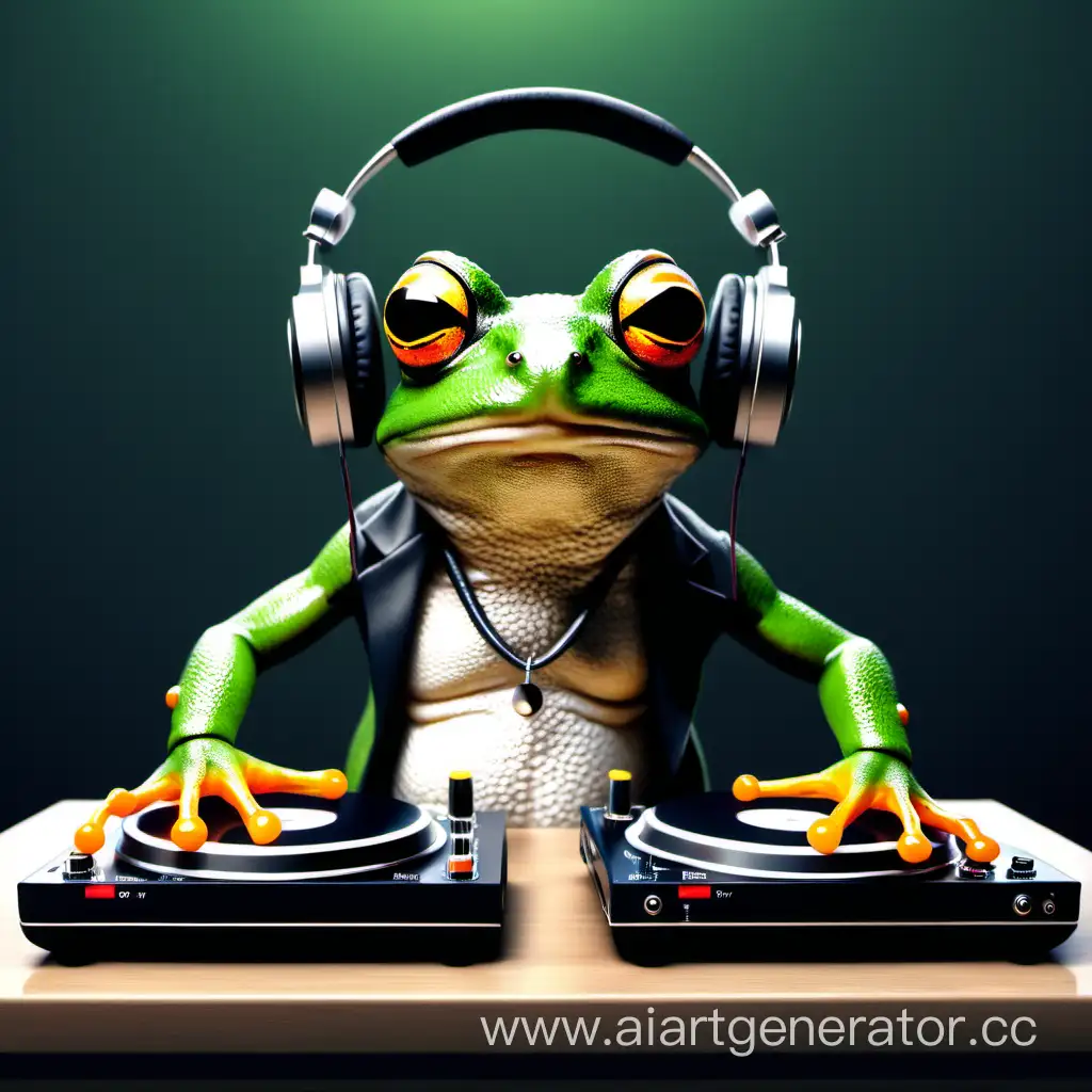 Energetic-Frog-DJ-Mixing-Beats-in-a-Vibrant-Pond-Party