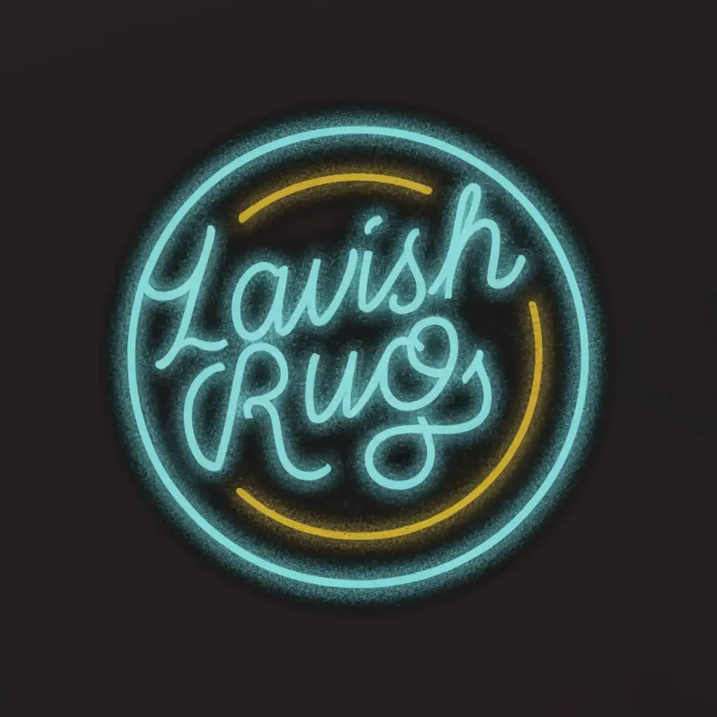 logo, circle glow in the dark, with the text "lavish rugs", typography