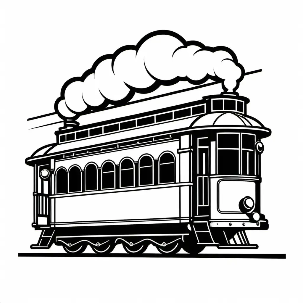 steam tram simple outline black and white