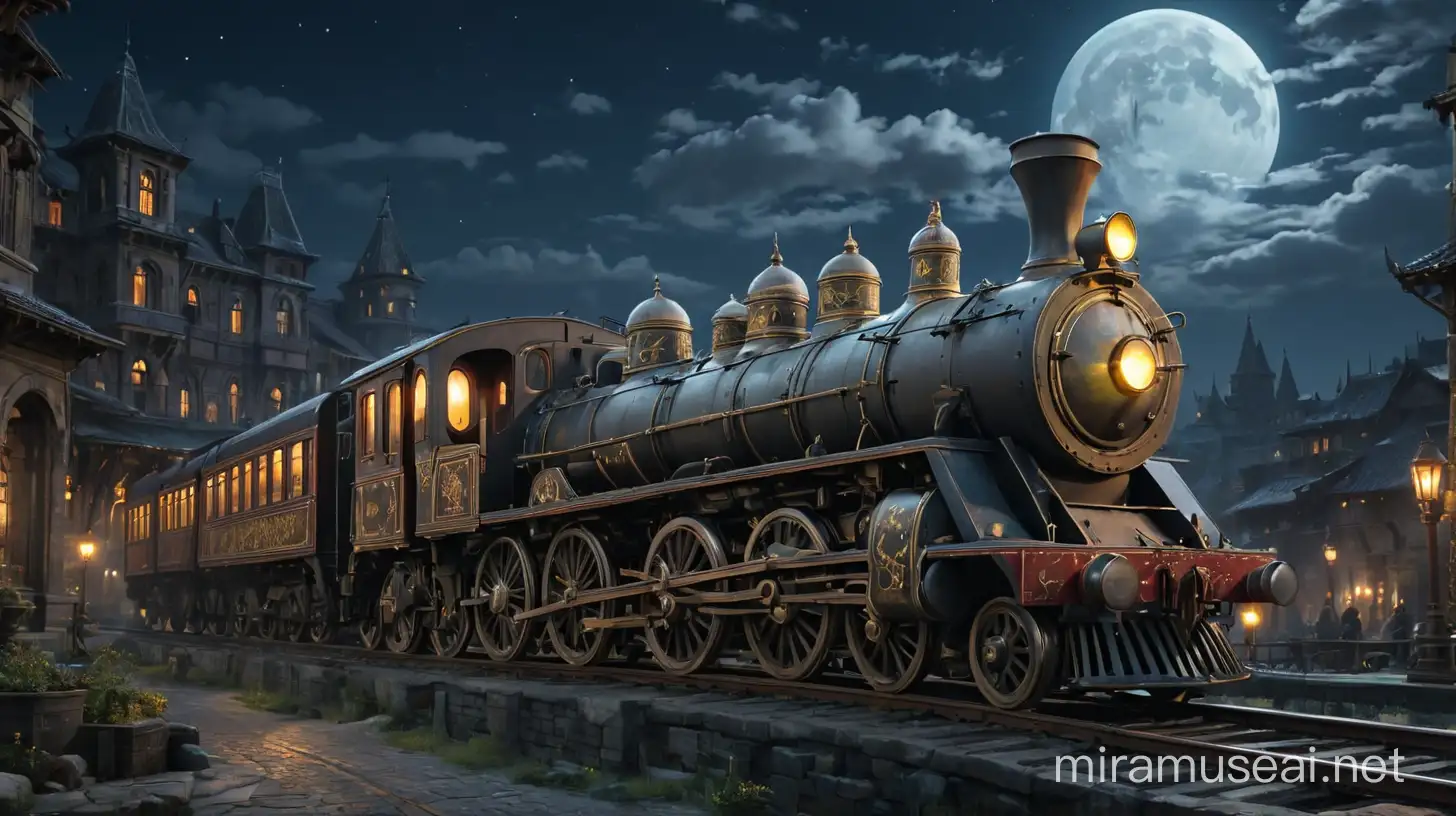 Magical City Night Train Journey in Moonlight