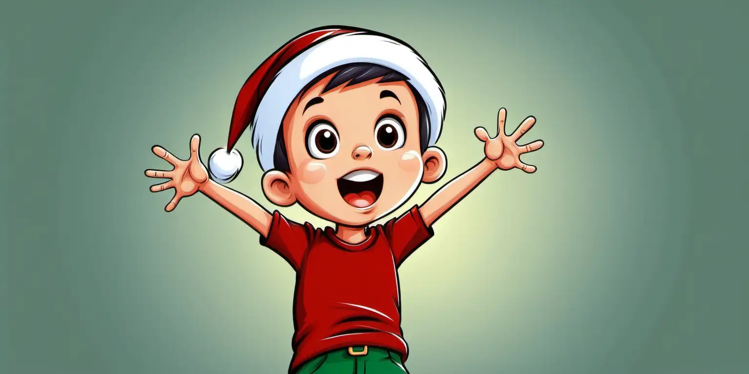 Excited Cartoon Little Boy Celebrating Christmas Joyfully