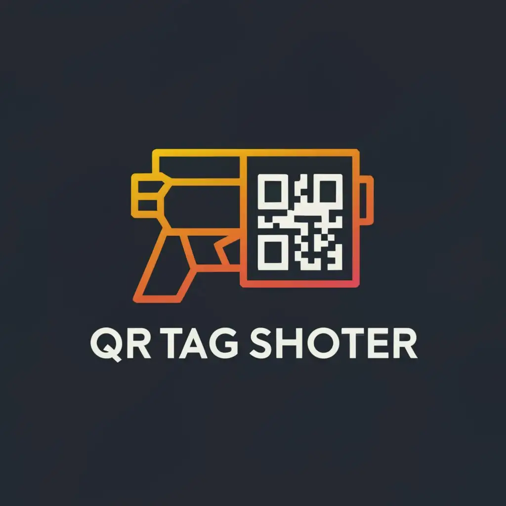 a logo design,with the text "QR Tag Shooter", main symbol:gun and QR code,Minimalistic,clear background
