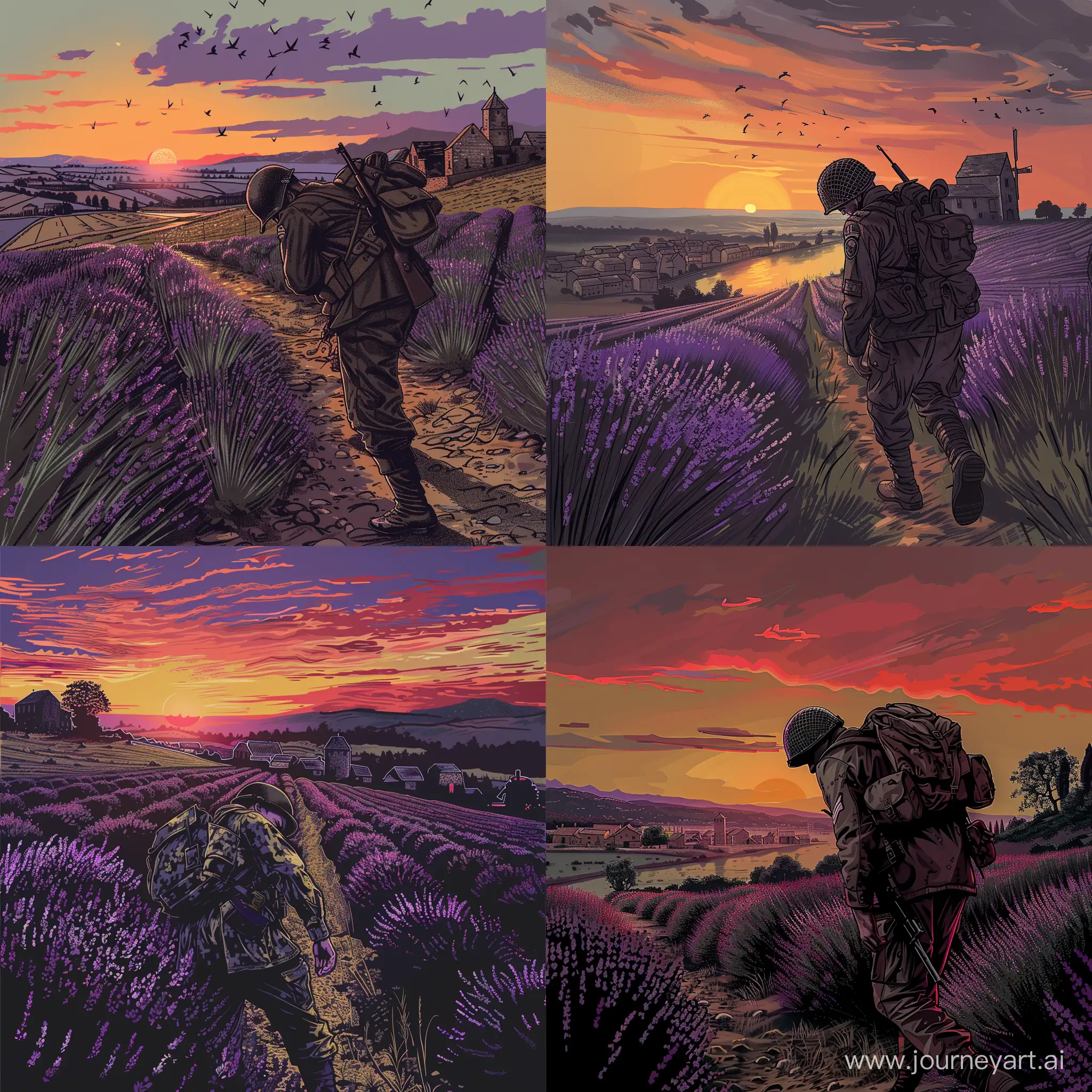 WWII-Soldier-Reflecting-in-Provence-Lavender-Field-at-Sunset