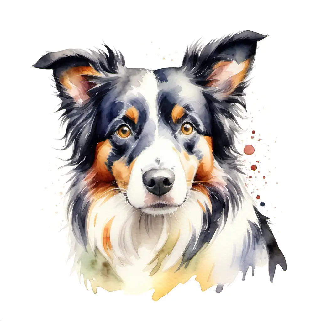 Charming Watercolor Border Collie Illustration on White Background