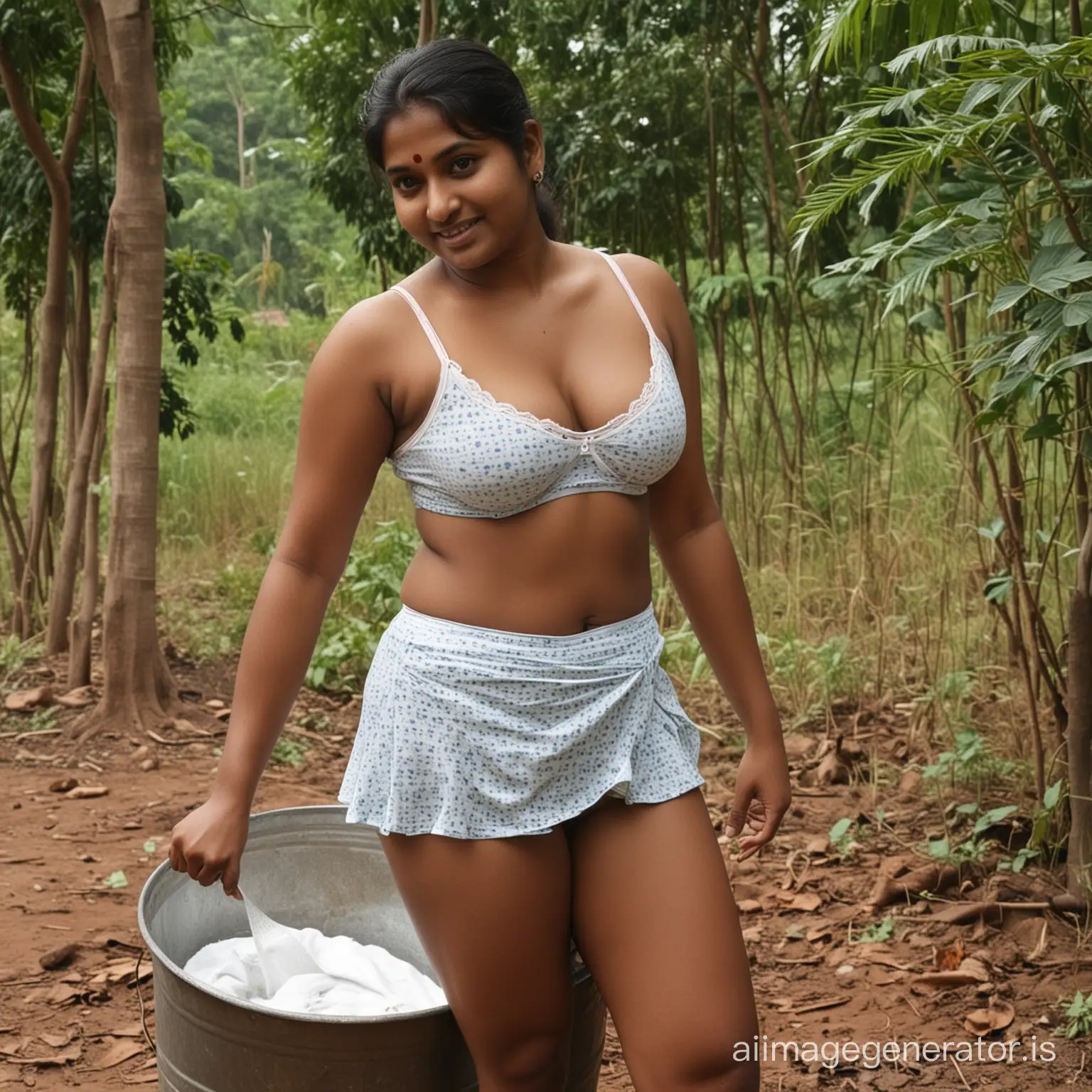Desi fat dark skinned Indian Housewife doing chores in outdoors qith friends wearing underwear