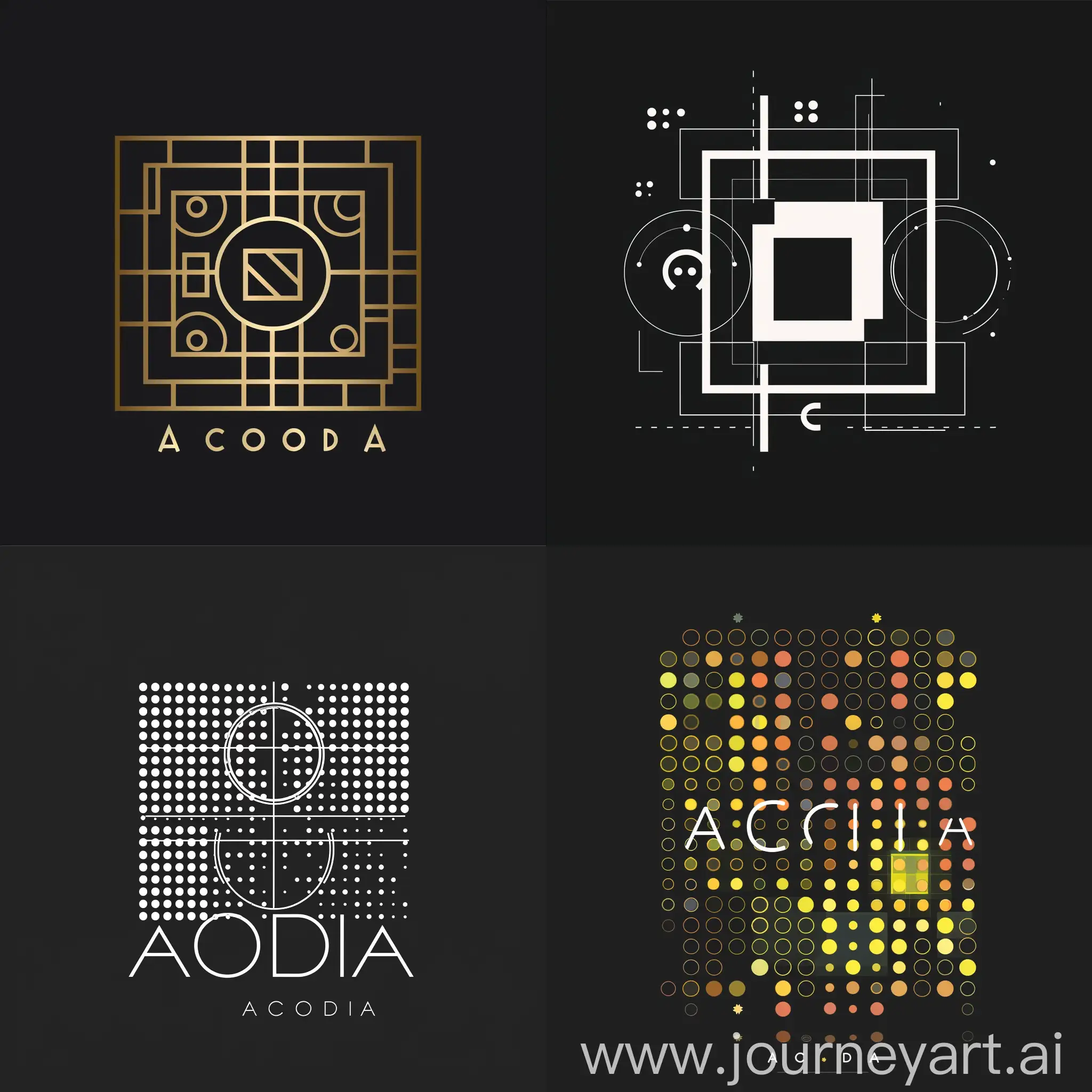create a logo for a IT company using square and circles, name of the company is ACODIA
