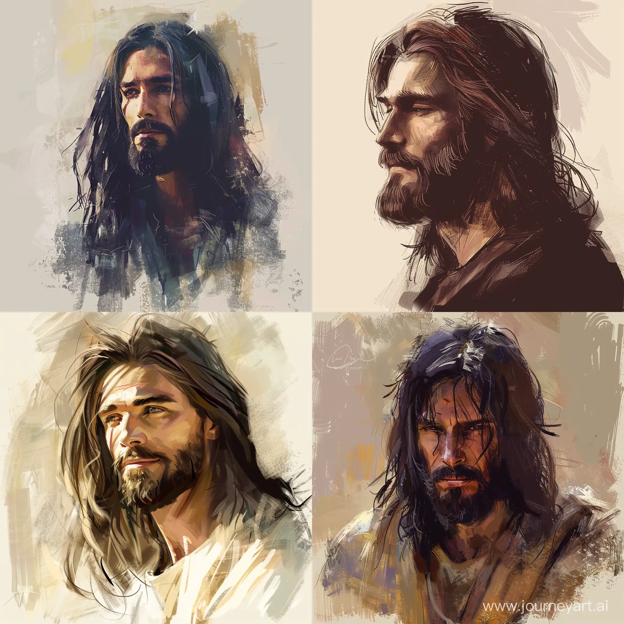 Inspiring portrait of Jesus Christ. Digital art, sketch.