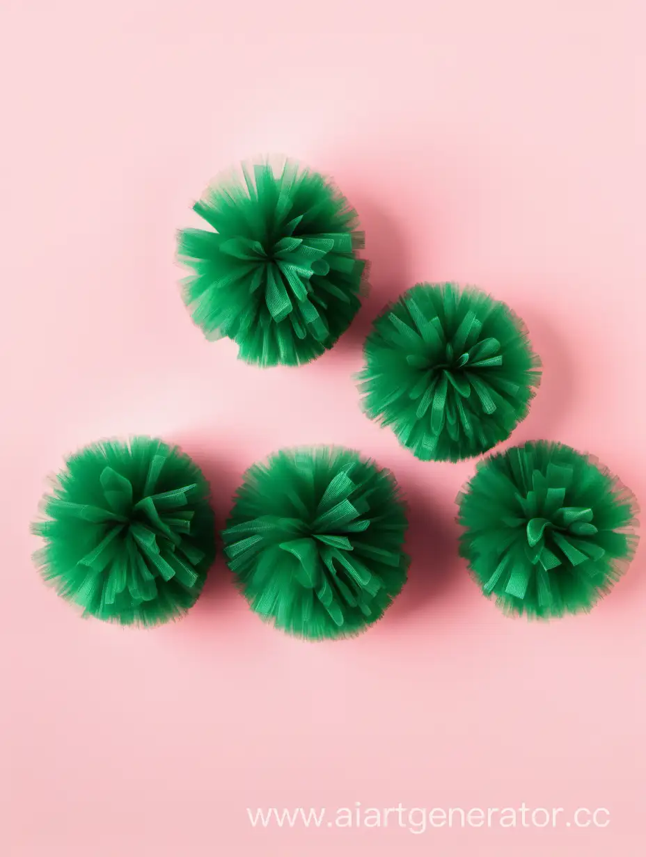 Vibrant-Green-PomPoms-on-Soft-Pink-Background-Cheerful-and-Playful-Craft-Supplies