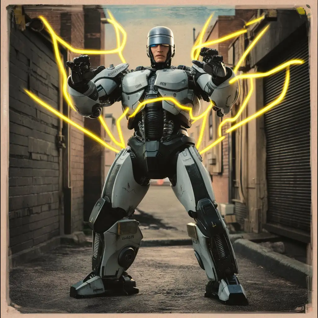 RoboCop Transformer Armor in Heroic Pose with Yellow Energy Lines | AI ...