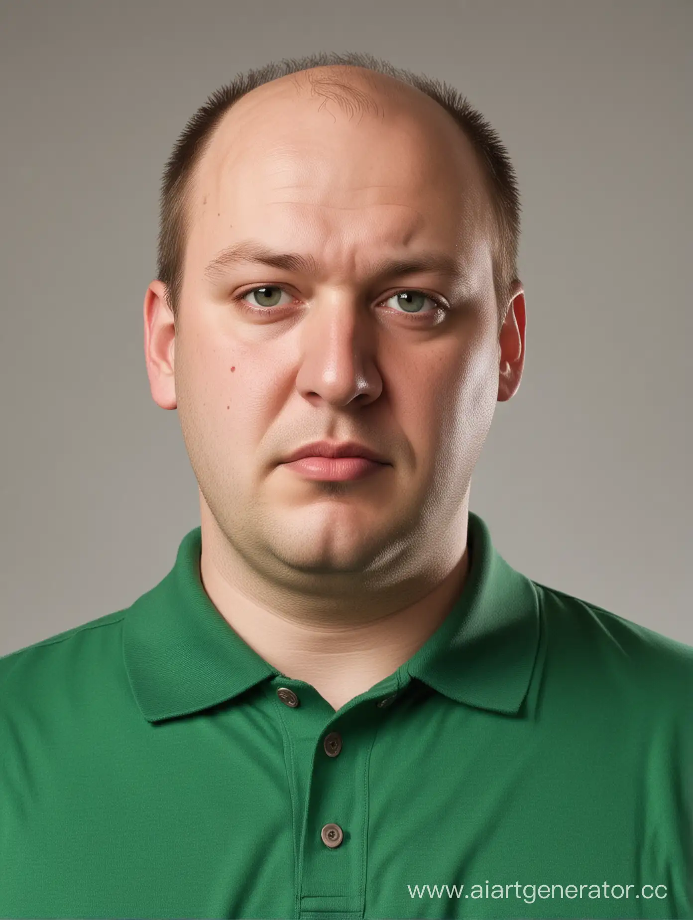 Chubby-Balding-Man-with-Red-Eyes-Wearing-Green-Polo-Shirt